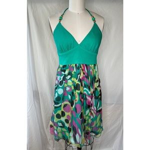 Milly Silk Green Halter Dress Open Back Size 6